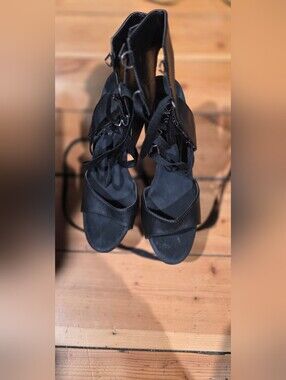 Pleaser Black Lace-Up High Heel Sandals